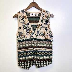 Vintage My Knit V-Neck Vest Floral Stipe Size‎ S
